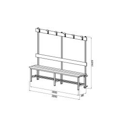 Panca spogliatoio ALLUMINIO mt. 2 con appendiabiti