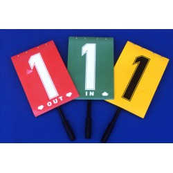 Blocco numeri sostituzione giocatori con impugnatura da n. 1 a n. 3 con scritta "IN"
