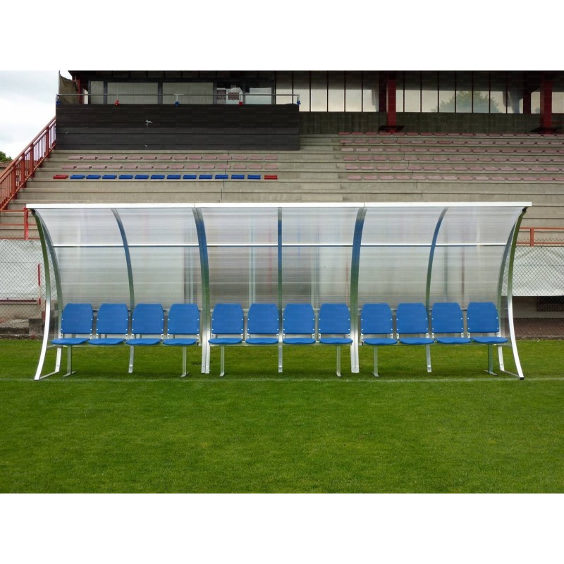 Panchina calcio "Onda" in alluminio e copertura trasparente